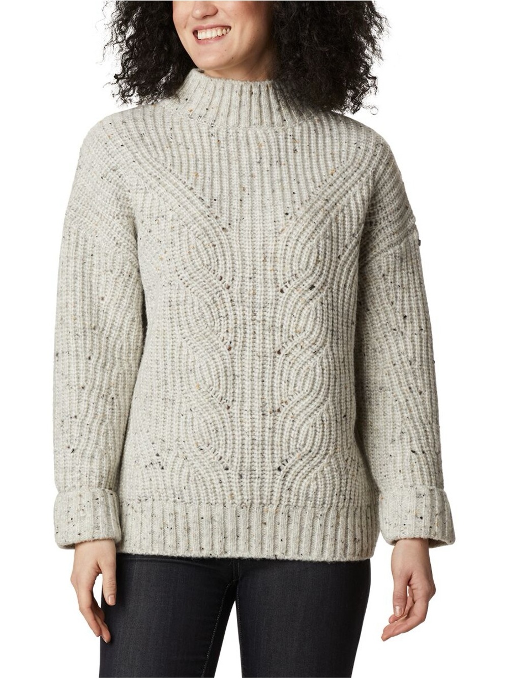 Columbia Pine Street Cable Knit Mock Neck Sweater Light Heather